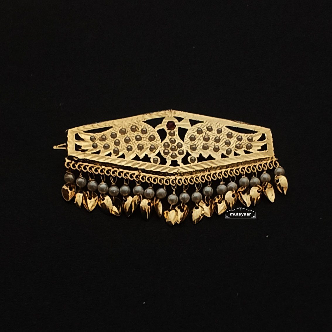 PJ- Long Jadau Hair Clip J0626 – Punjabi Jadau Hair Pin with White Beads | Punjabi Bridal Jewellery