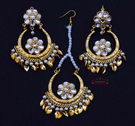 PJ- Kundan Tikka Earrings Set J0628 | Authentic Punjabi Tikka Jewellery Set | Punjabi Bridal Jewellery