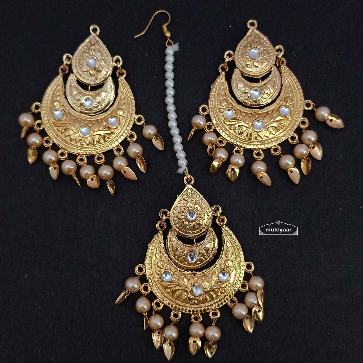 PJ- Golden Jadau Tikka Set J0638 – All Colours | Punjabi Tikka Jewellery Set | Punjabi Bridal Jewellery