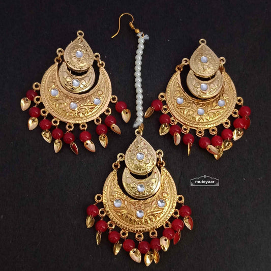 Golden Jadau Tikka Set J0638 - Different Colours Available