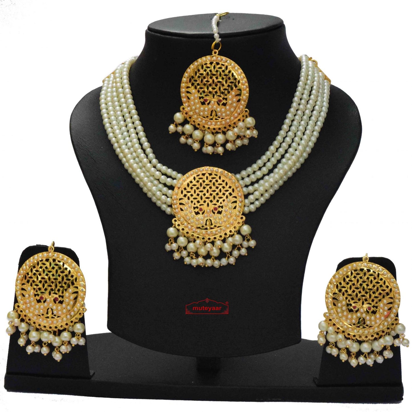 Punjabi Jewellery Set J0646 – Trendy White Beads Necklace Matches Any Dress