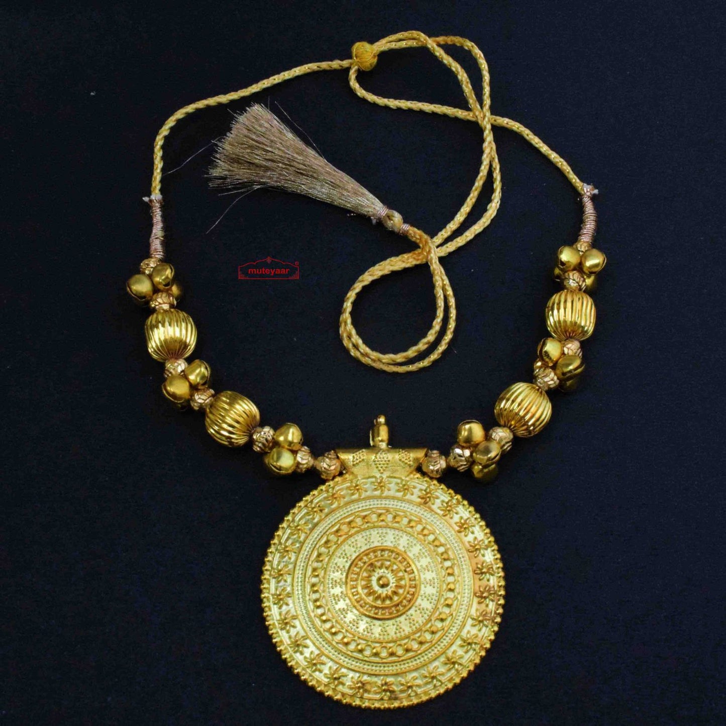 Large Pendant Punjabi Kaintha J0648 | 3 Inch Golden Circular Kentha Necklace