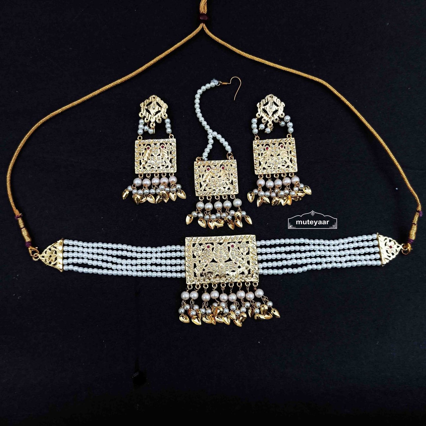 Jadau Choker Set with White Beads J0664 – Punjabi Bridal Necklace Jewellery