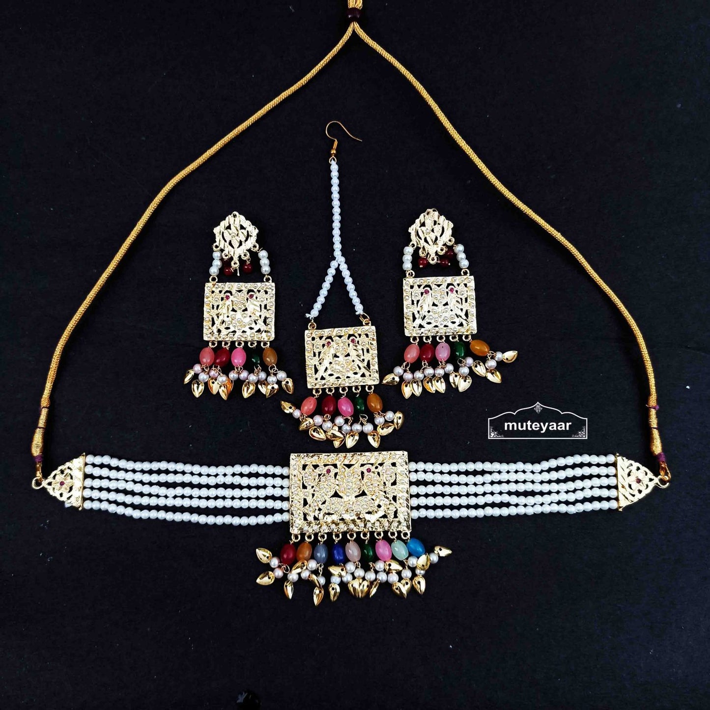 Multicolour Jadau Choker Set J0665 | Traditional Punjabi Bridal Jewellery