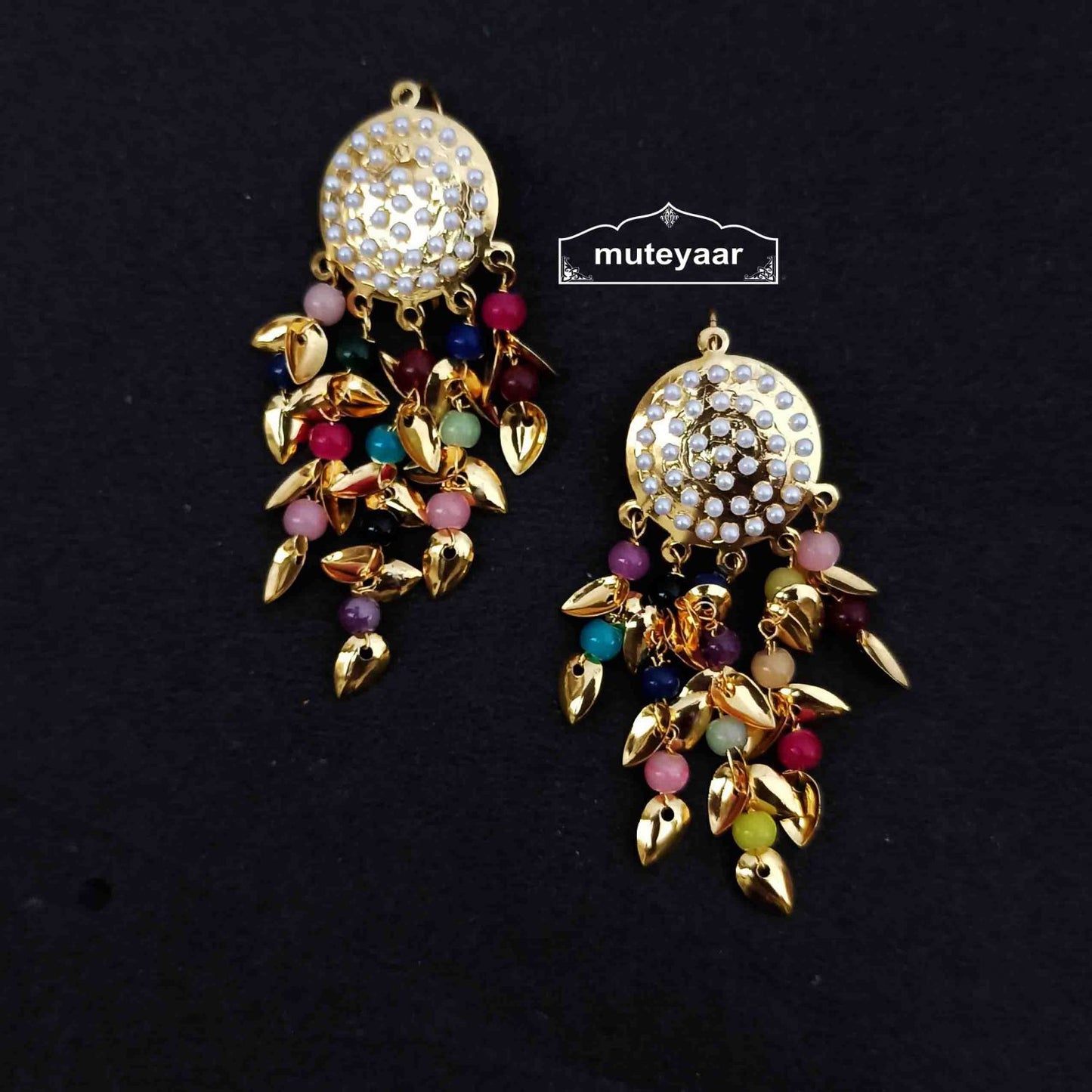 Multicolour Jadau Earrings J0666 – Latest Design Punjabi Imitation Jewellery