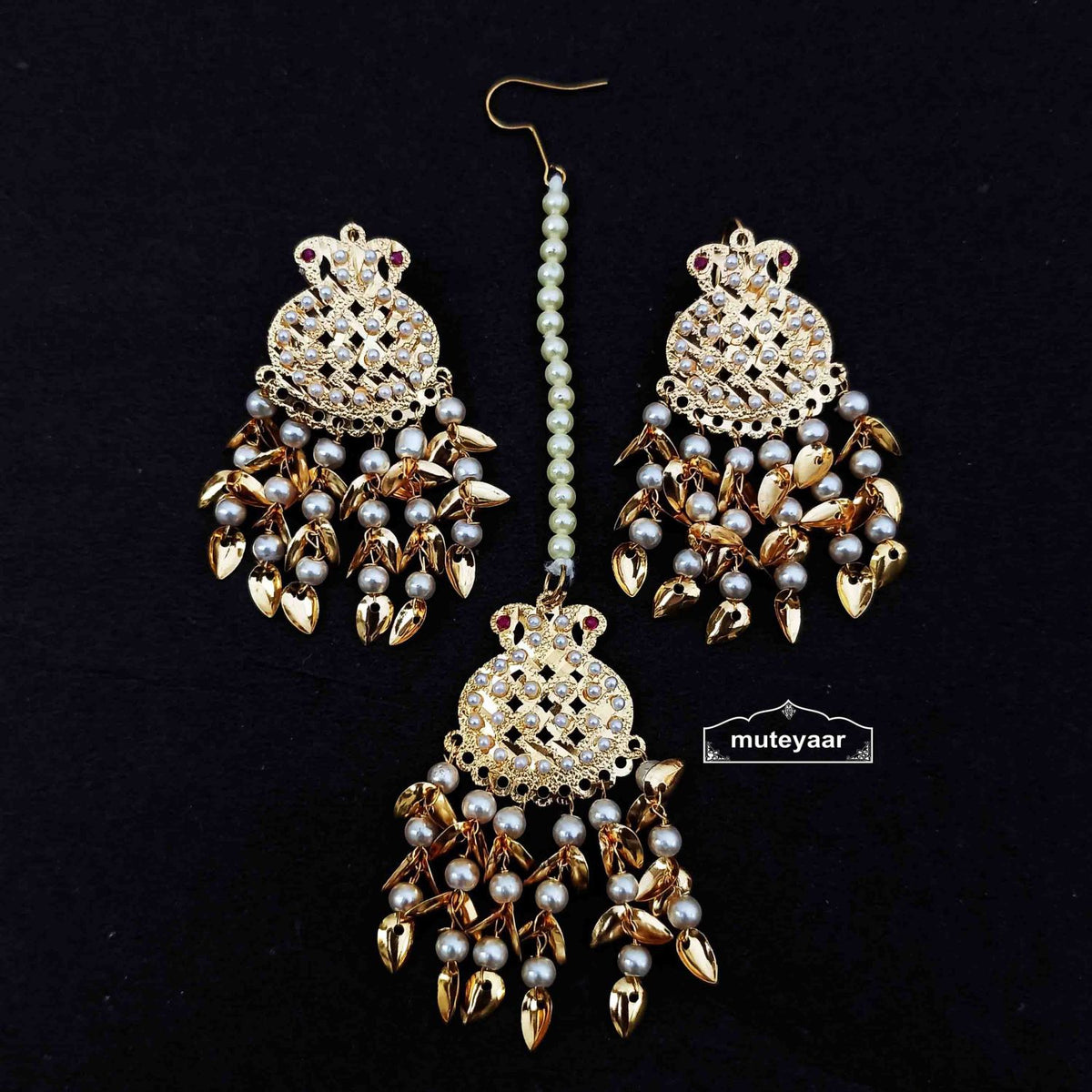 PJ- Small Jadau Tikka Set J0670 – Punjabi Maang Teeka Set Online | Punjabi Bridal Jewellery