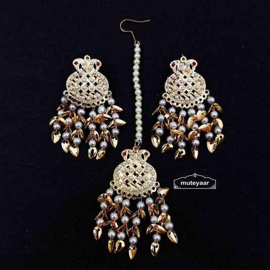PJ- Small Jadau Tikka Set J0670 – Punjabi Maang Teeka Set Online | Punjabi Bridal Jewellery