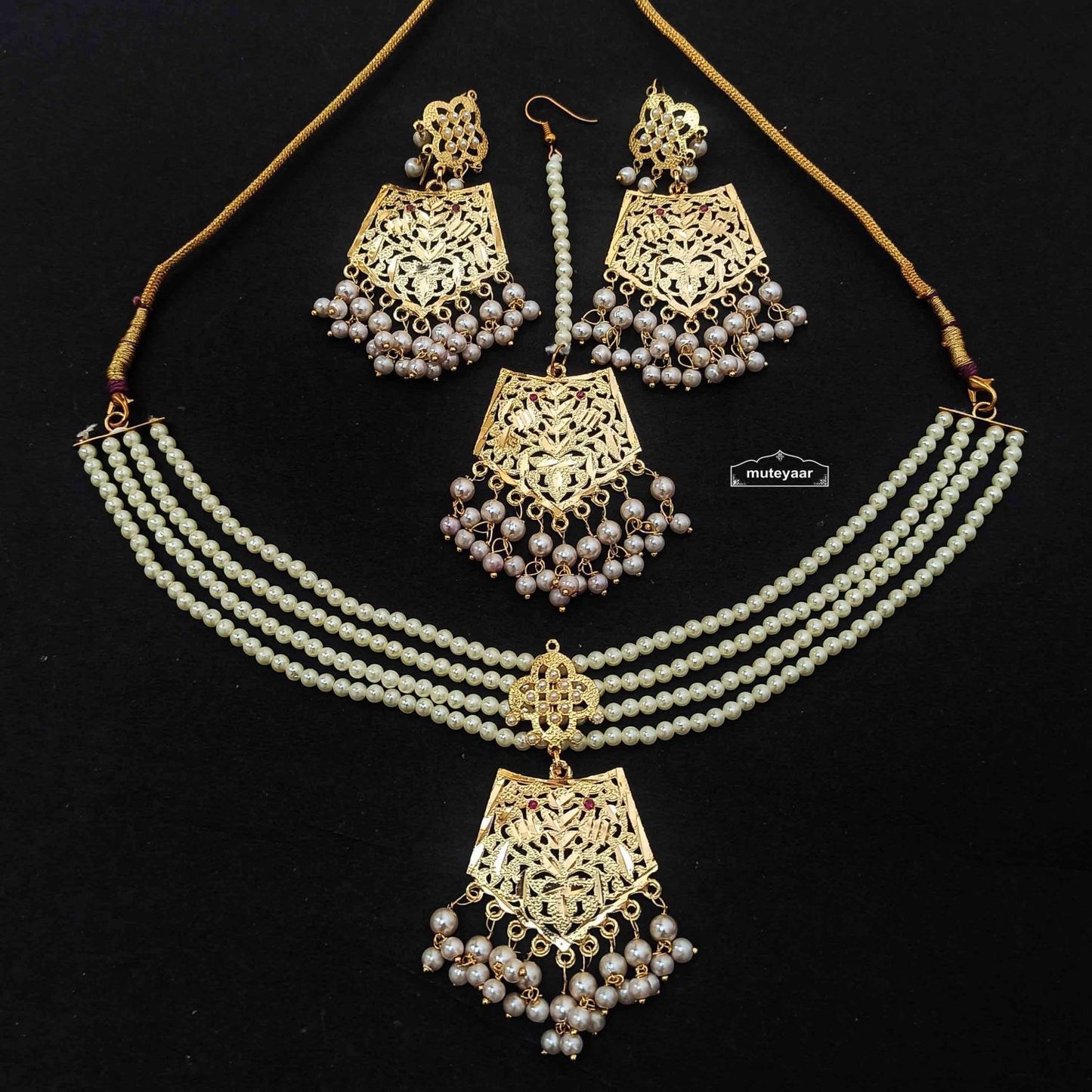 Imitation Jewellery Set with White Beads J0672 – Lightweight Punjabi Necklace Set