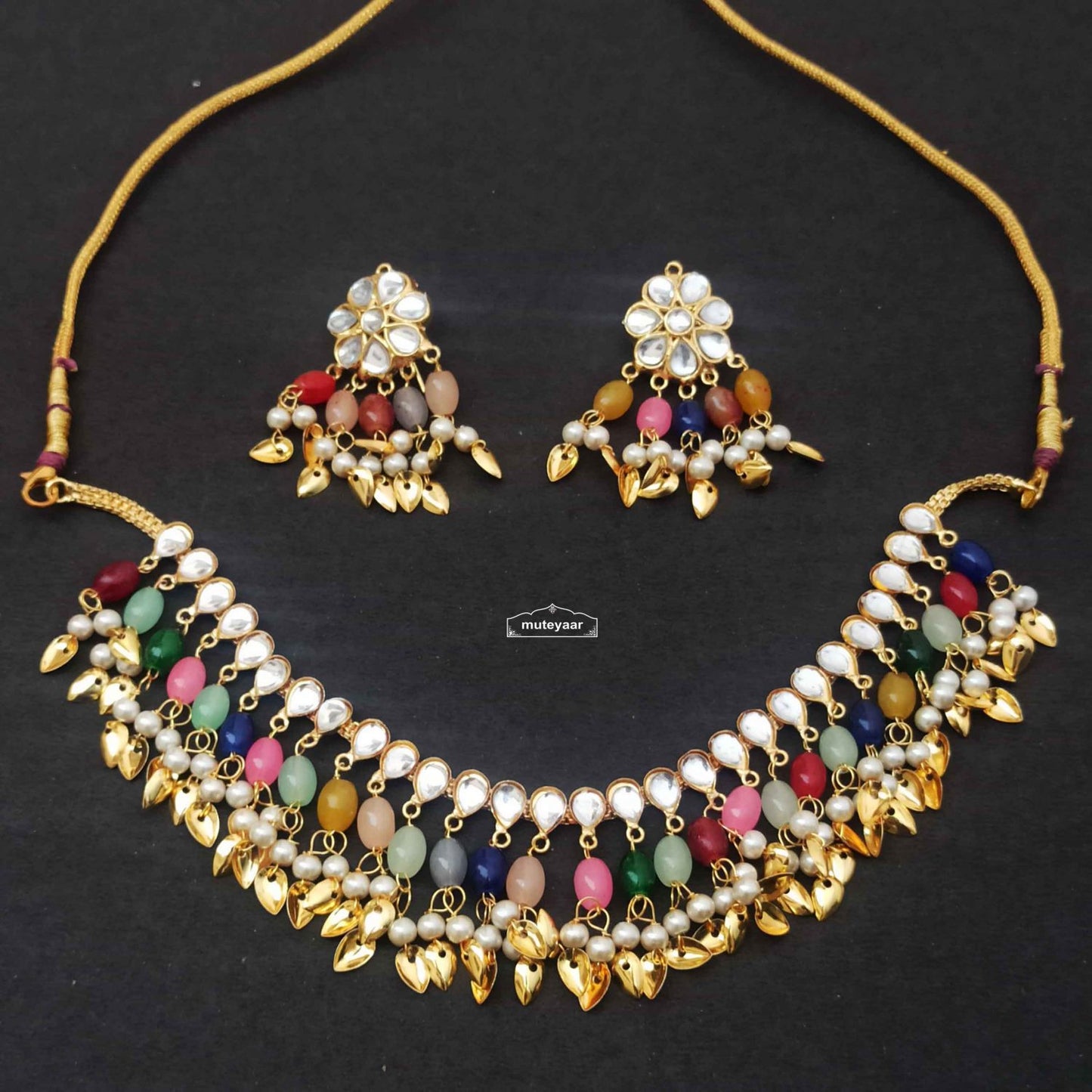 Multicolour Kundan Chain Set J0674 – Lightweight Punjabi Imitation Jewellery