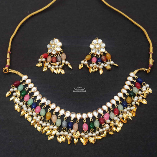 PJ- Multicolour Kundan Chain Set J0674 – Lightweight Punjabi Imitation Jewellery | Punjabi Bridal Jewellery