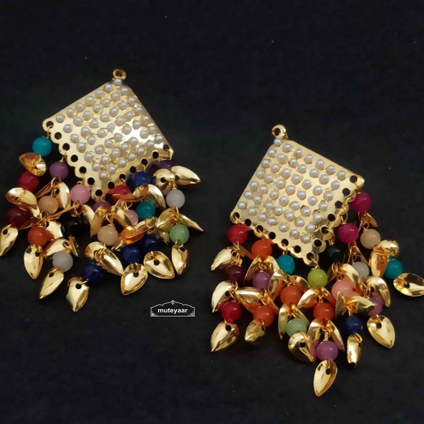 Multicolour Jhallar Jadau Tops J0677 – Lightweight Punjabi Earring Tops