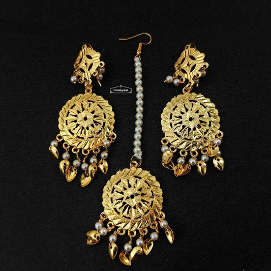 PJ- Punjabi Earrings Maang Teeka Set J0684 – Tikka Earrings Set Online | Punjabi Bridal Jewellery