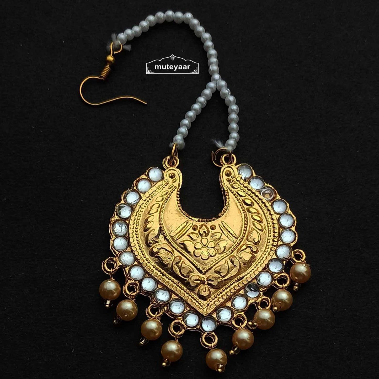 Golden Kundan Maang Tikka J0693 | Punjabi Maang Teeka Online