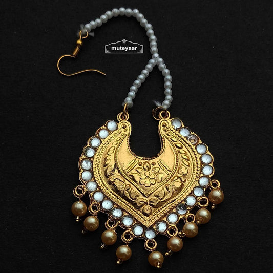 PJ- Golden Kundan Maang Tikka J0693 | Punjabi Maang Teeka Online | Punjabi Bridal Jewellery