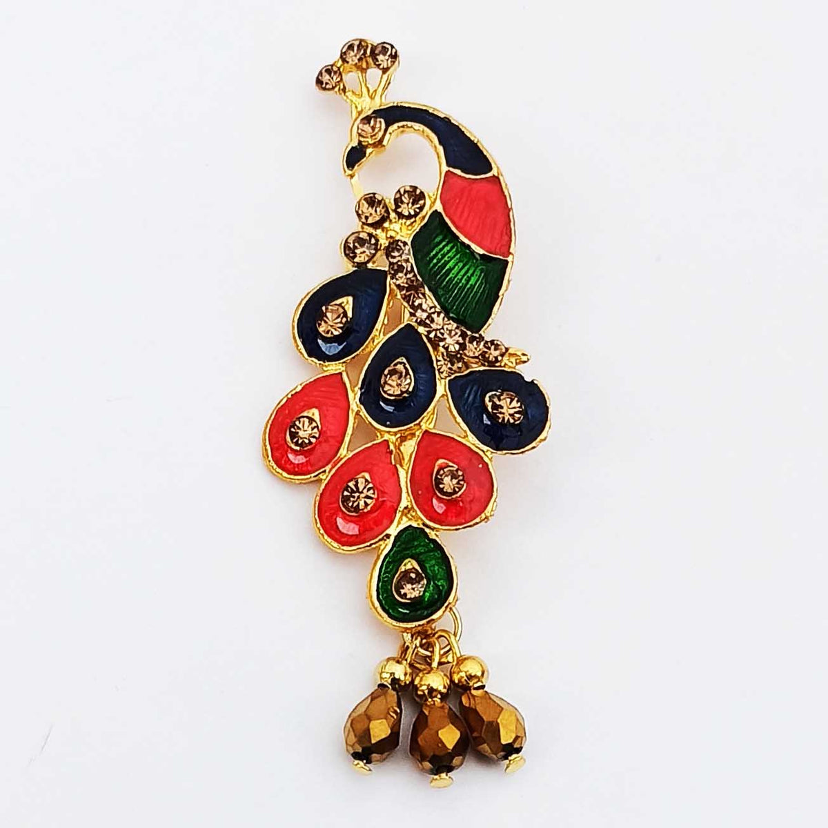 PJ- Peacock Buckle Pin Clip J0701 – Multicolour Golden Hair Clip with Dangles | Punjabi Bridal Jewellery