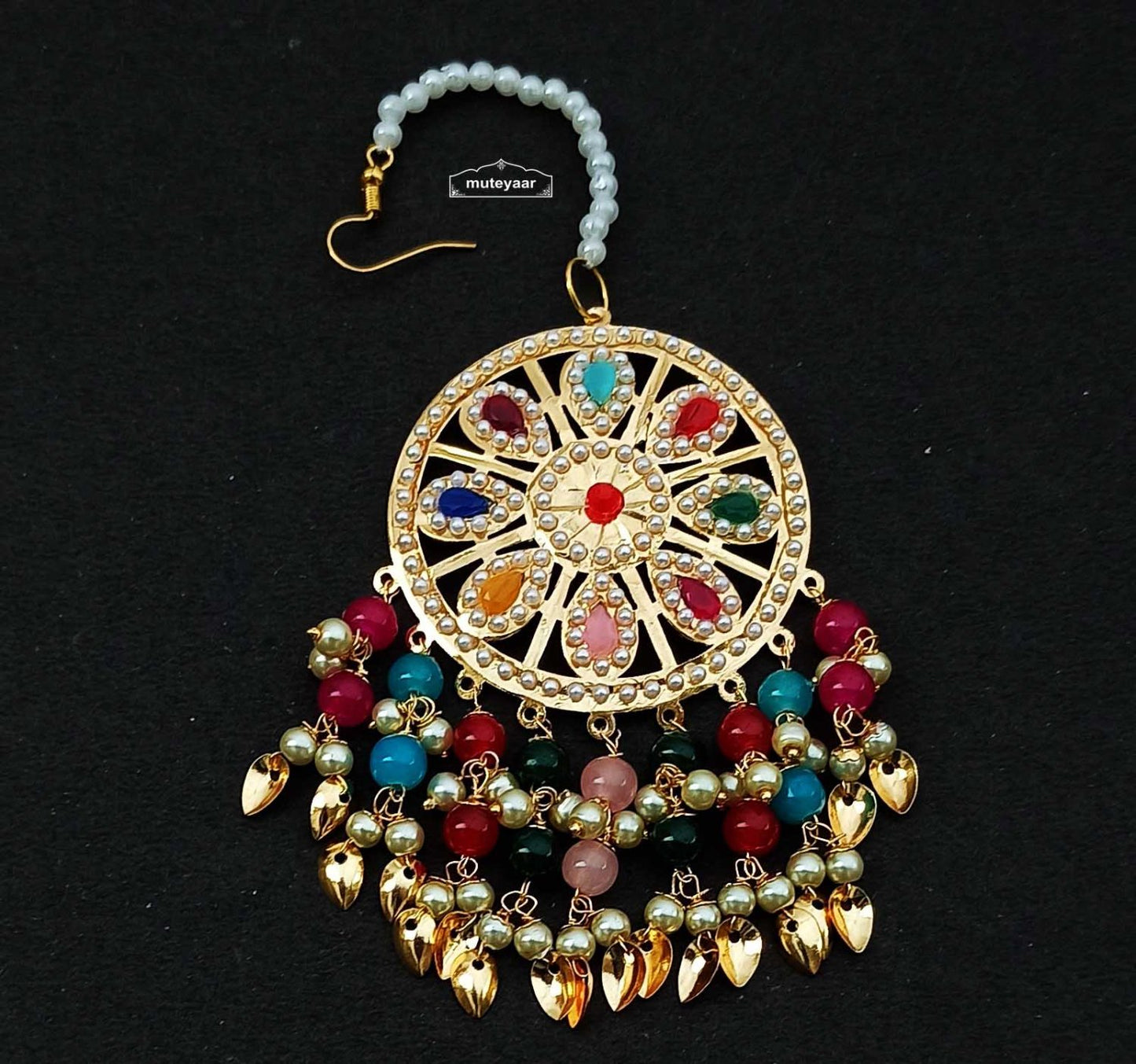 Multicolour Big Jadau Maang Tikka J0704 – Punjabi Tikka Jewellery