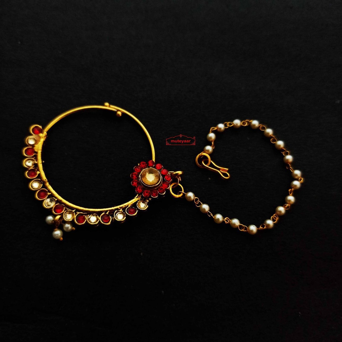 Designer Nath Nose Pin J0724 – Jadau Punjabi Nath | Medium Size