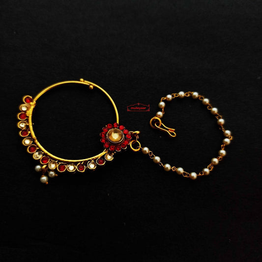 PJ- Designer Nath Nose Pin J0724 – Jadau Punjabi Nath | Medium Size | Punjabi Bridal Jewellery