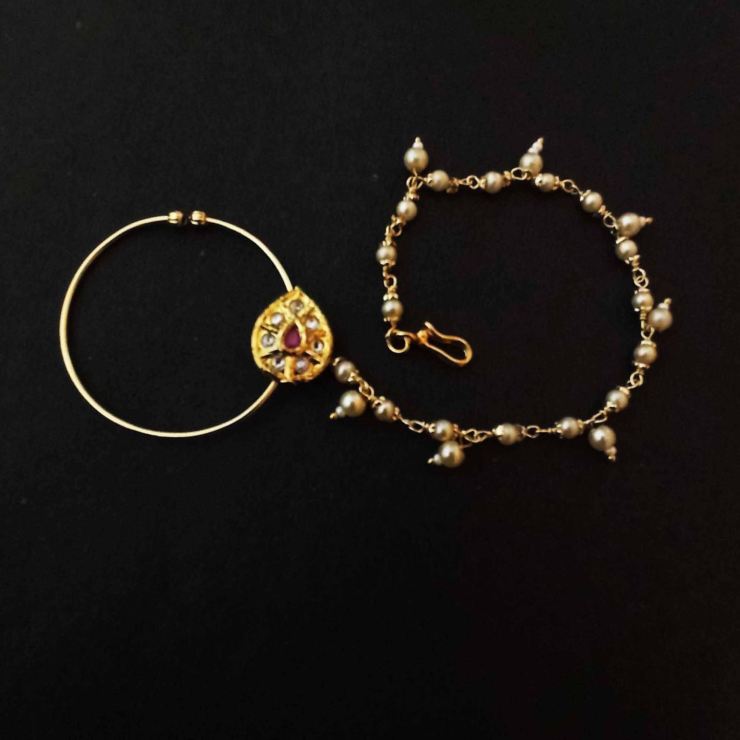 Jadau Nath Nose Pin J0726 – Designer Medium Size Punjabi Nath