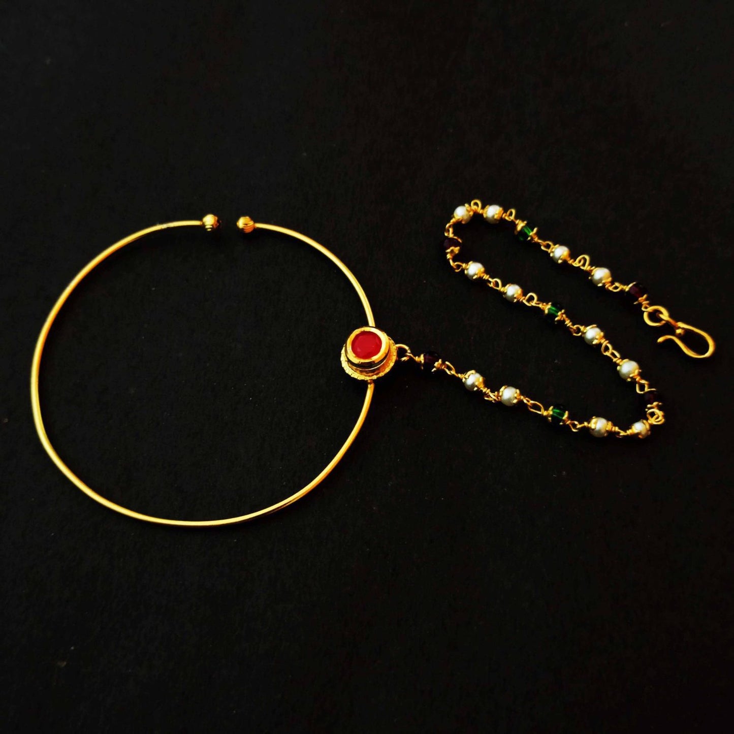 Punjabi Jadau Nath Nose Pin J0729 – Designer Medium Size Nath