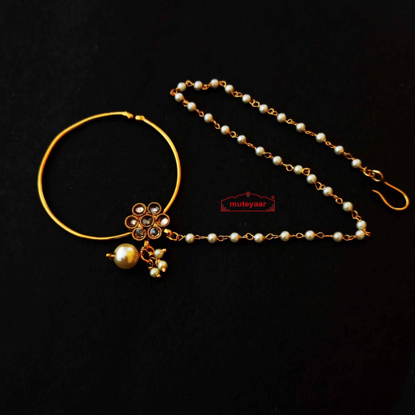 Designer Jadau Nath Nose Pin J0730 – Medium Size Punjabi Bridal Nath