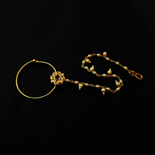 PJ- Jadau Nath Nose Pin J0732 – Designer Medium Size Punjabi Nath | Punjabi Bridal Jewellery