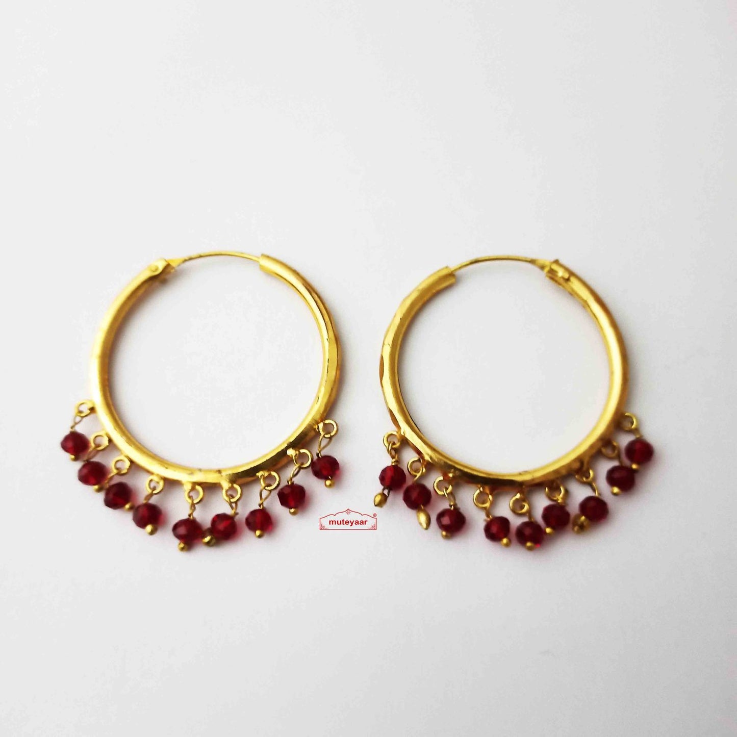 Punjabi Golden Bali Earrings J0754 – Maroon Moti Beads | Giddha Bhangra Jewellery
