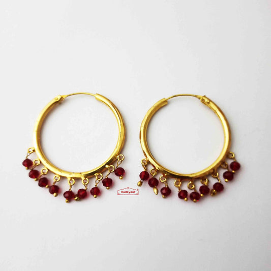 PJ- Punjabi Golden Bali Earrings J0754 – Maroon Moti Beads | Giddha Bhangra Jewellery | Punjabi Bridal Jewellery