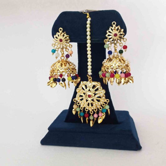 PJ- Multicolour Jadau Lotan Tikka Set J0755 – Maang Teeka Set | Punjabi Bridal Jewellery