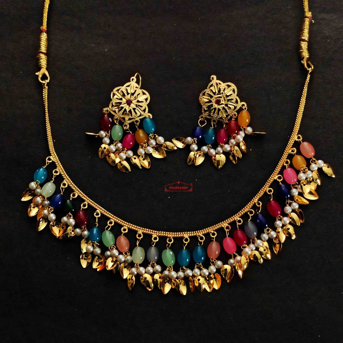 Traditional Punjabi Necklace Earrings Set J0767 – Multicolour Imitation Jewellery