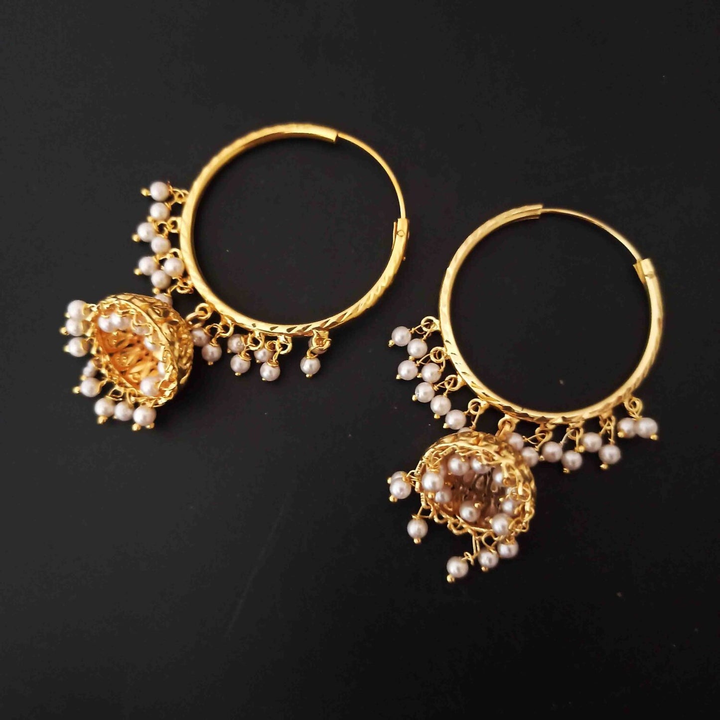 Punjabi Lotan Bali Earrings J0782 – Golden Jhumki with White Beads