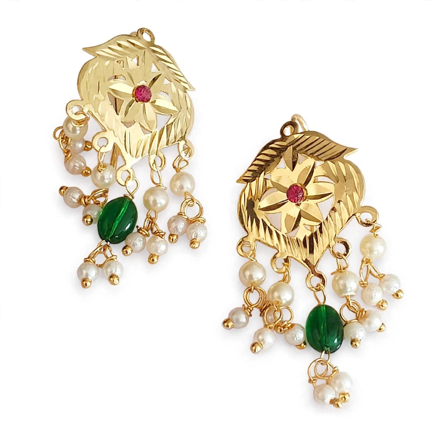 Small Earrings Pair J0796 – Golden Polish Punjabi Earrings in Magenta & Green