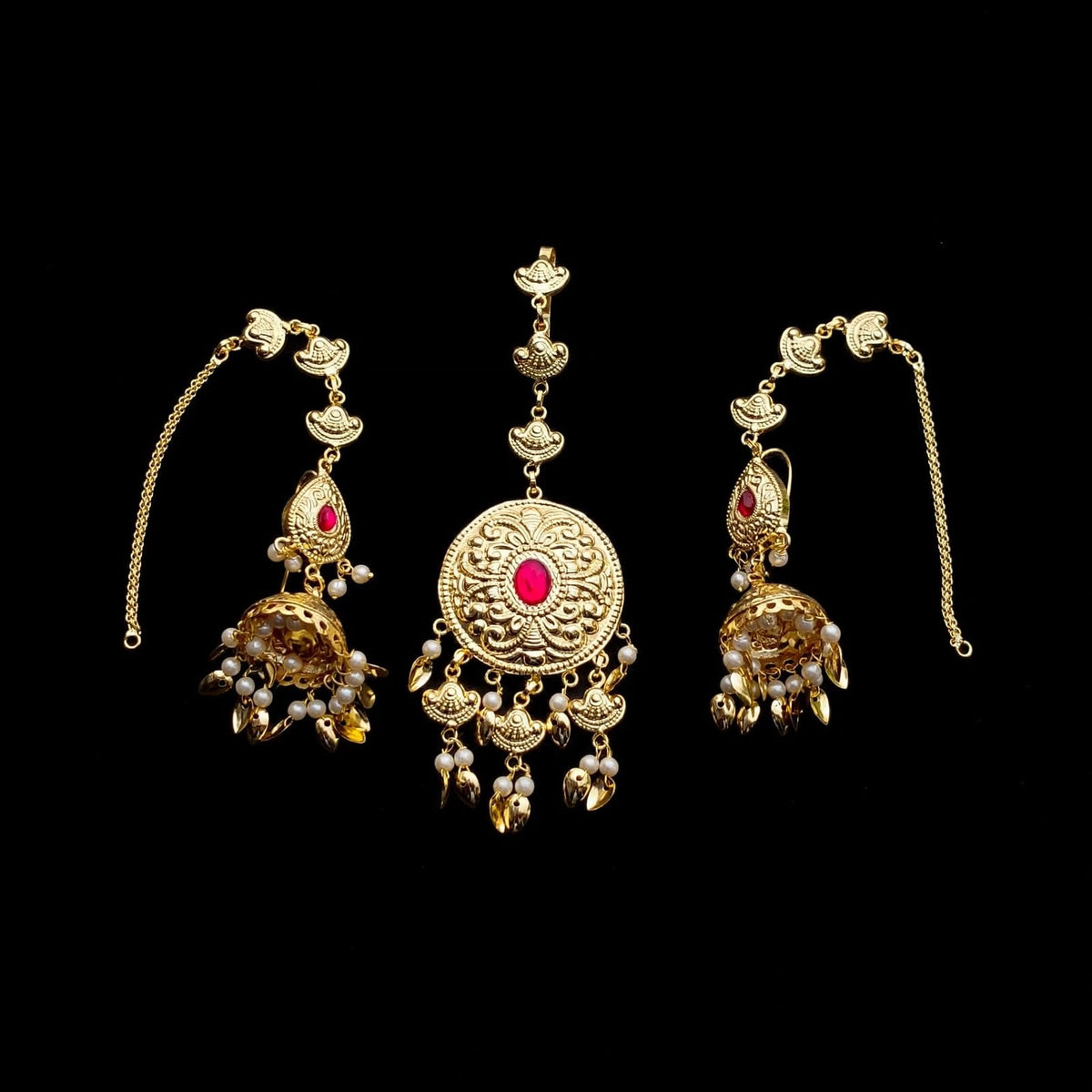 PJ- Punjabi Tikka Jhumki Set with Sahaare J0799 – Maang Teeka Set Online | Punjabi Bridal Jewellery