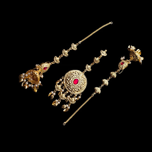 PJ- Punjabi Tikka Jhumki Set with Sahaare J0799 – Maang Teeka Set Online | Punjabi Bridal Jewellery