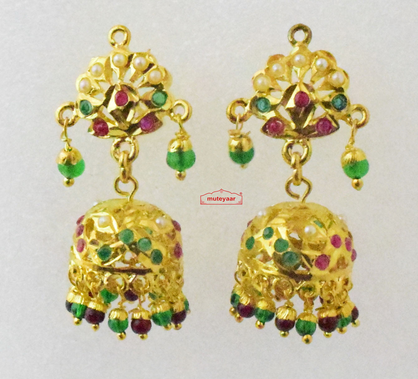 Jadau Jhumki Earrings J2022 | Real Gold Plated Punjabi Jhumka