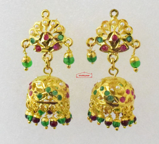 PJ- Jadau Jhumki Earrings J2022 | Real Gold Plated Punjabi Jhumka | Punjabi Bridal Jewellery