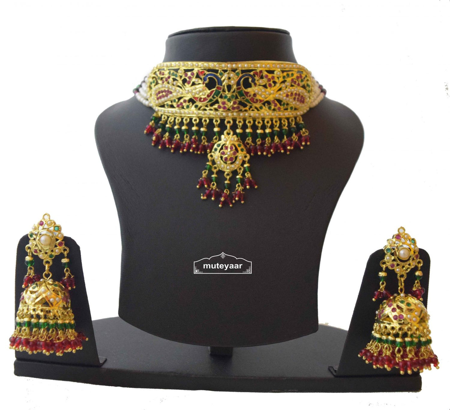 Multicolour Minakari Jadau Guluband Choker Set J4004 | Gold Plated Bridal Jewellery