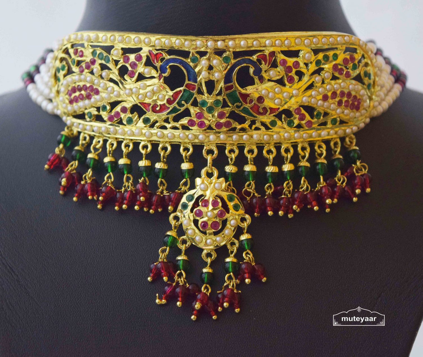Multicolour Minakari Jadau Guluband Choker Set J4004 | Gold Plated Bridal Jewellery