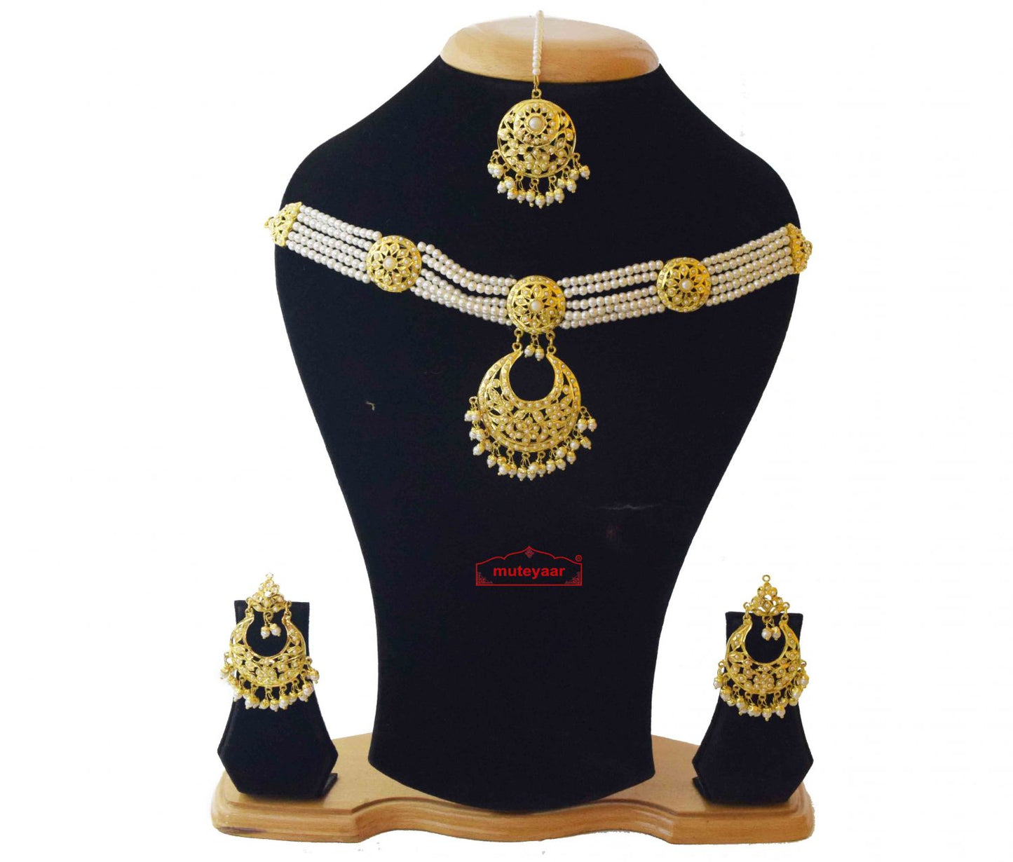 Jadau Locket Necklace Set J4014 | Gold Plated Punjabi Bridal Jewellery