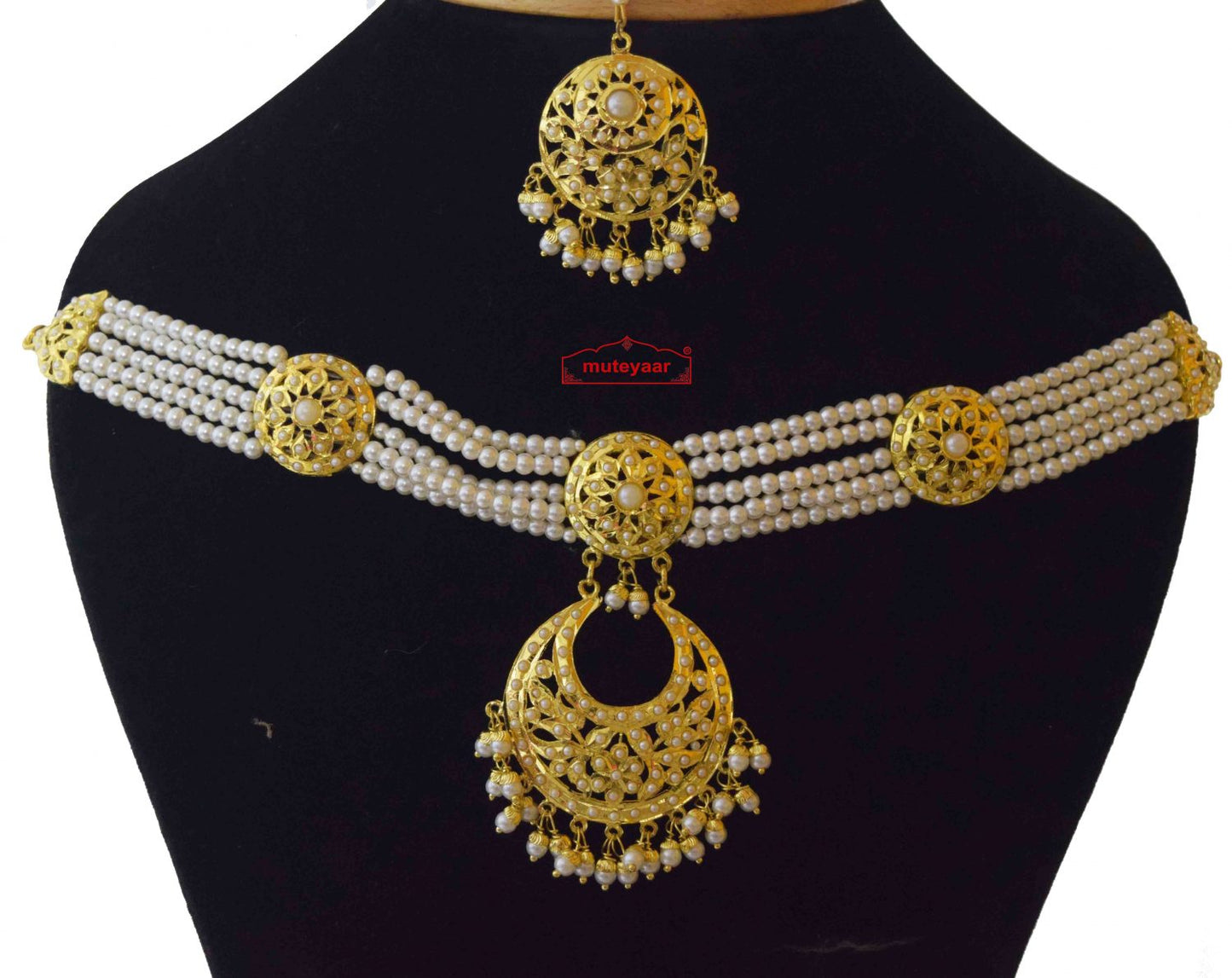 Jadau Locket Necklace Set J4014 | Gold Plated Punjabi Bridal Jewellery