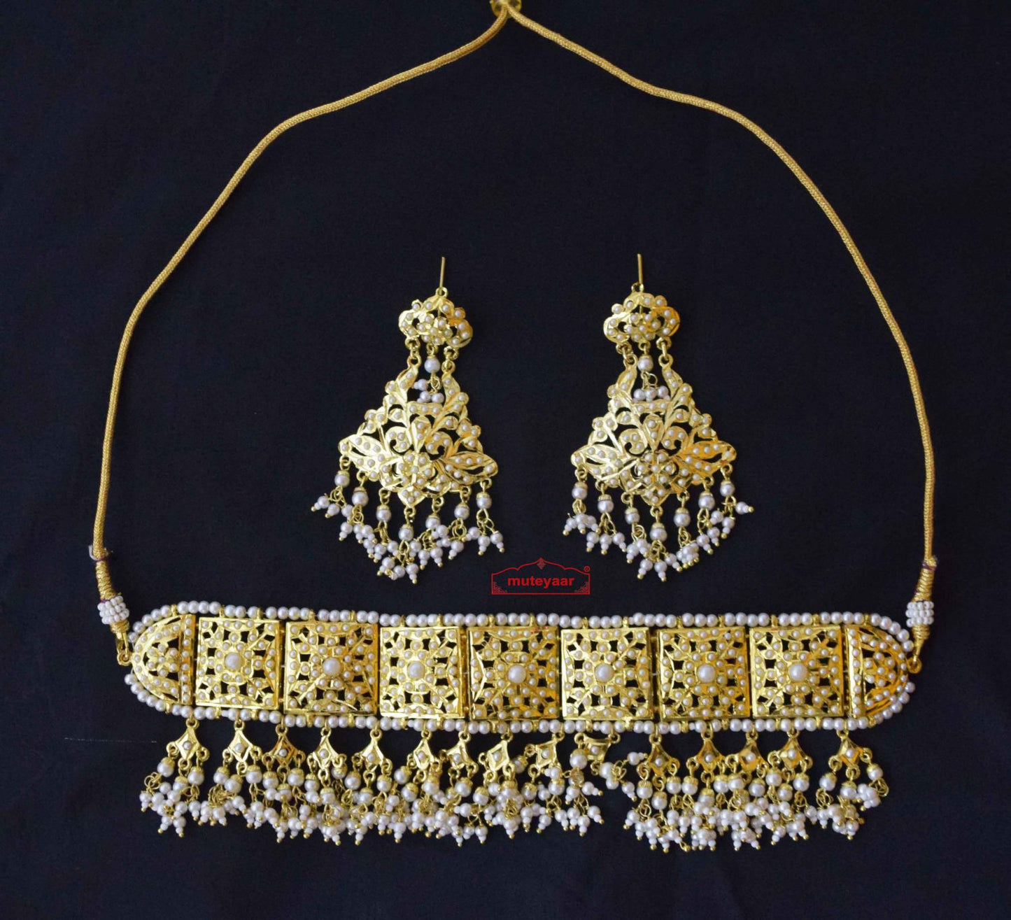 White Guluband Choker Jadau Set J4024 – Real Gold Plated Punjabi Bridal Jewellery