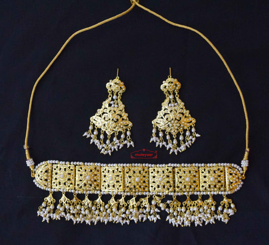 PJ- White Guluband Choker Jadau Set J4024 – Real Gold Plated Punjabi Bridal Jewellery | Punjabi Bridal Jewellery