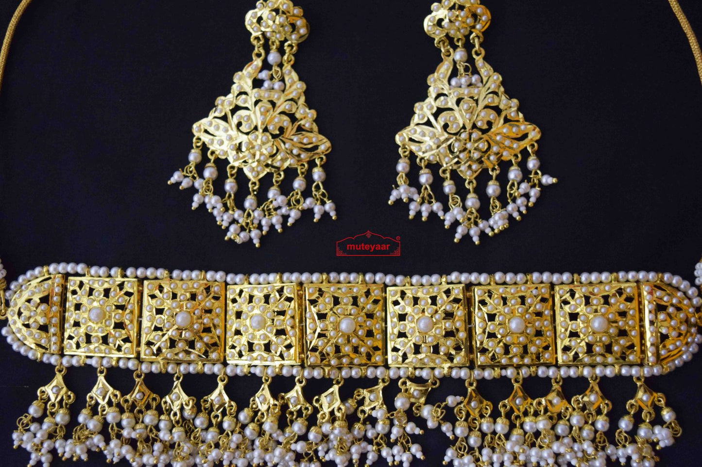 White Guluband Choker Jadau Set J4024 – Real Gold Plated Punjabi Bridal Jewellery