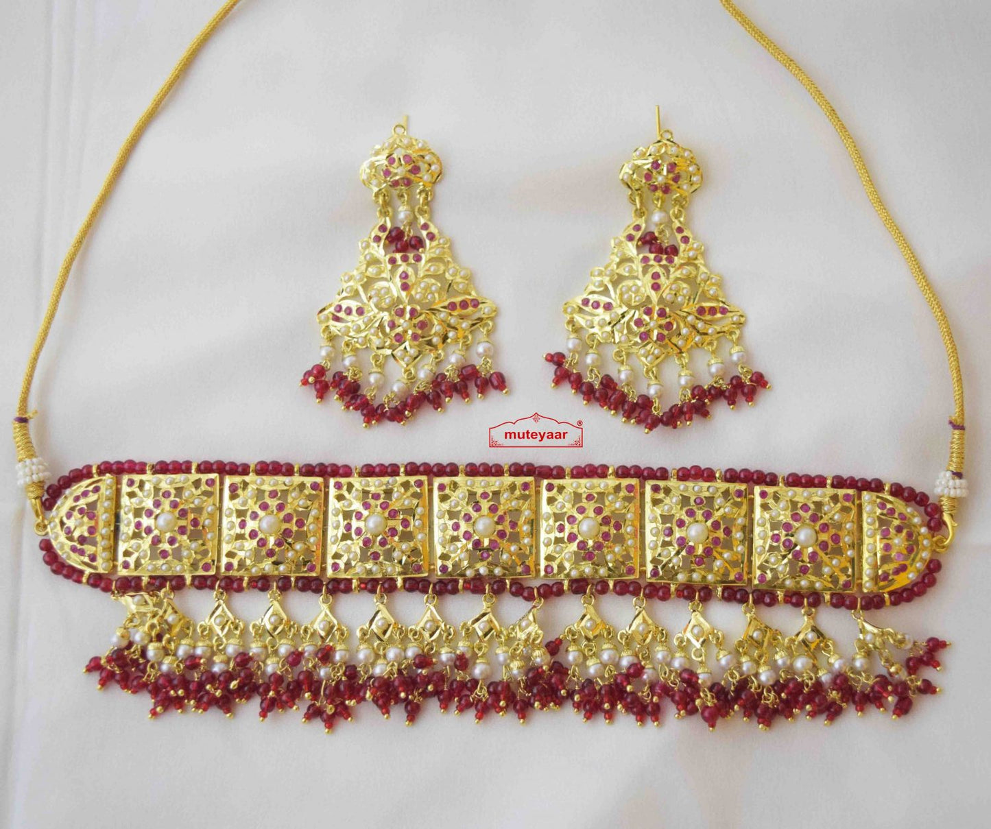 Red Gulband Choker Jadau Set J4025 | Real Gold Plated Punjabi Bridal Jewellery