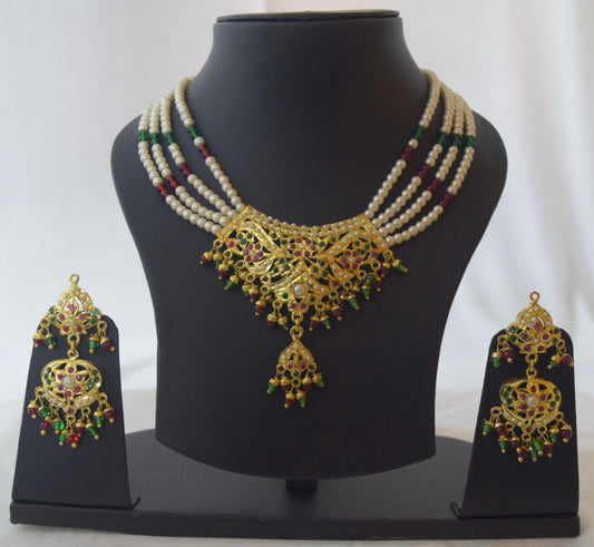 PJ- Punjabi Jadau Locket Set J4028 – Gold Plated Pendant Necklace Jewellery | Punjabi Bridal Jewellery