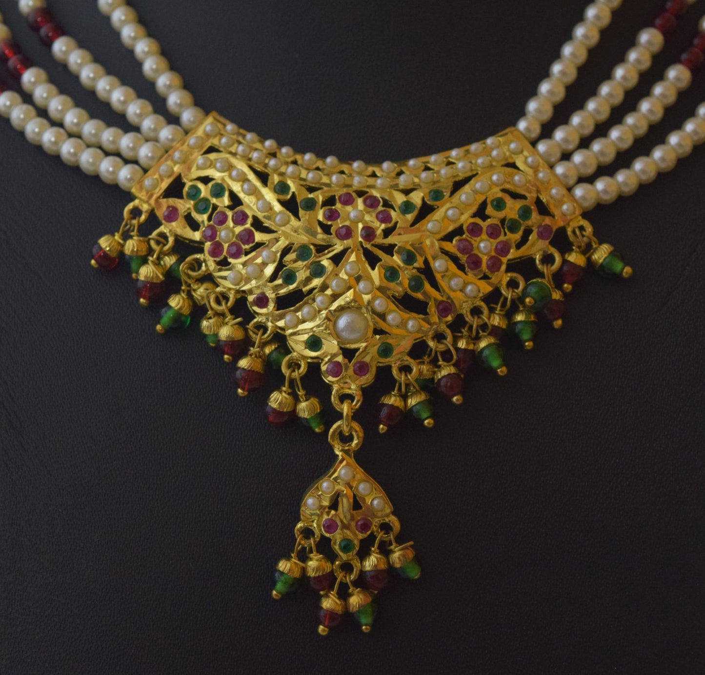 Punjabi Jadau Locket Set J4028 – Gold Plated Pendant Necklace Jewellery