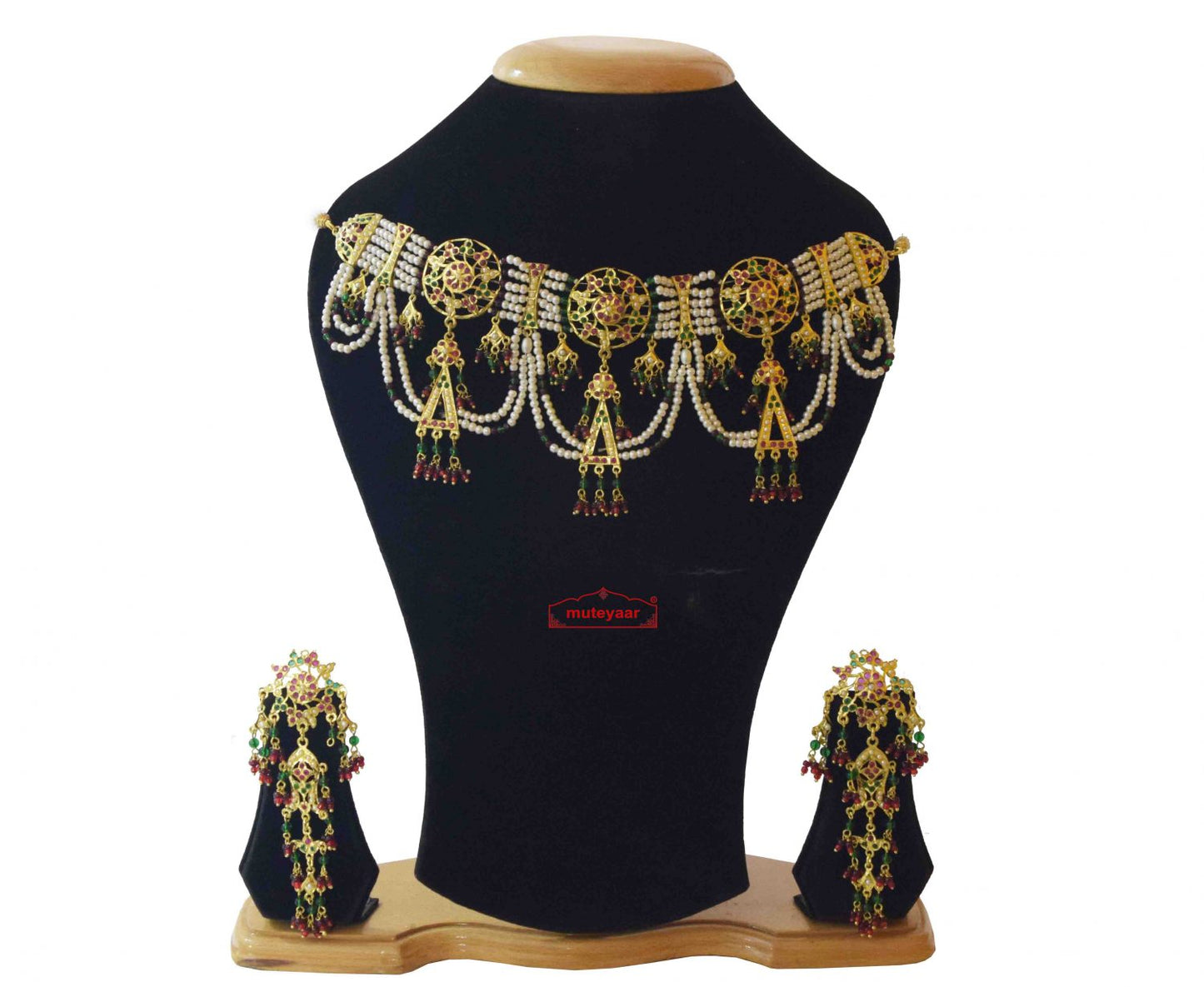 Jhallar Guluband Jadau Set J4031 | Gold Plated Punjabi Bridal Choker Jewellery