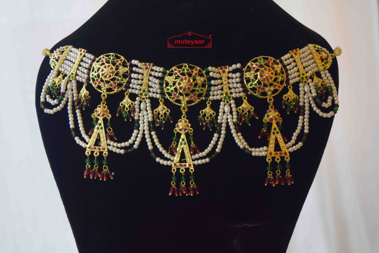 Jhallar Guluband Jadau Set J4031 | Gold Plated Punjabi Bridal Choker Jewellery