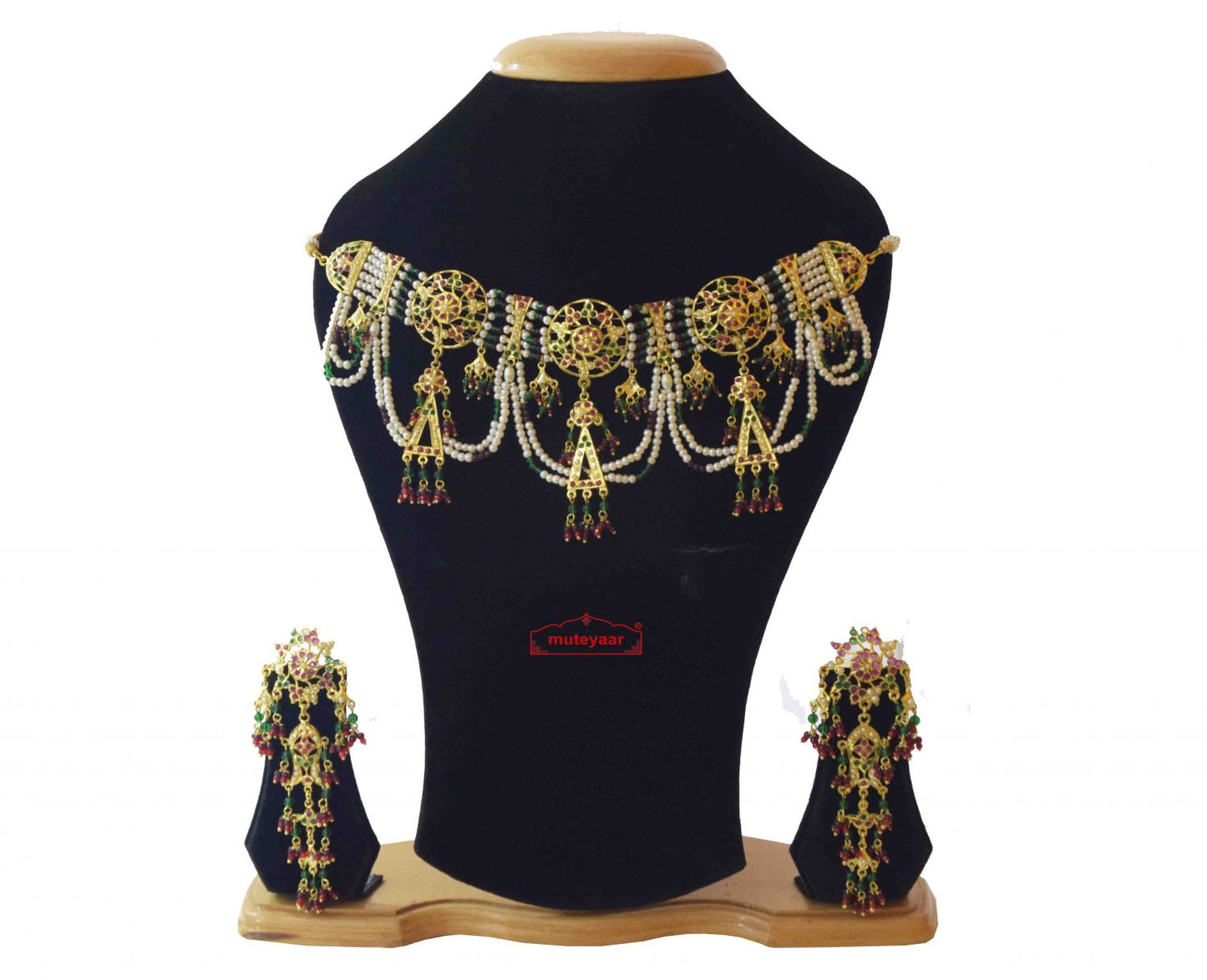 Jadau Gulband Jhallar Set J4032 – Gold Plated Punjabi Bridal Necklace Jewellery