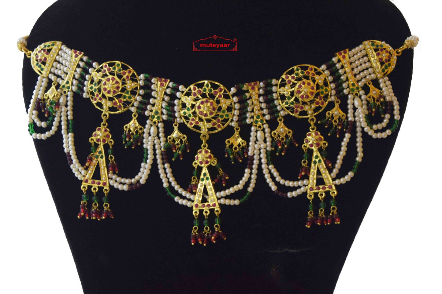 Jadau Gulband Jhallar Set J4032 – Gold Plated Punjabi Bridal Necklace Jewellery